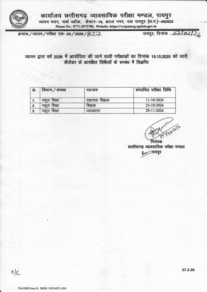 cg vyapam notice image teacer recru. 26